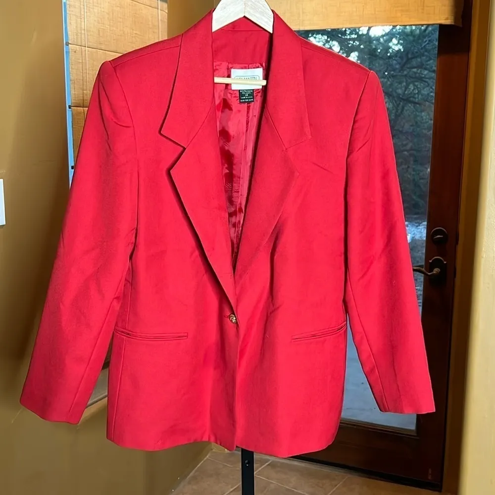 Vintage Neil Martin Red Wool Blend Blazer Women’s Size 14 | Made in USA - Image 2
