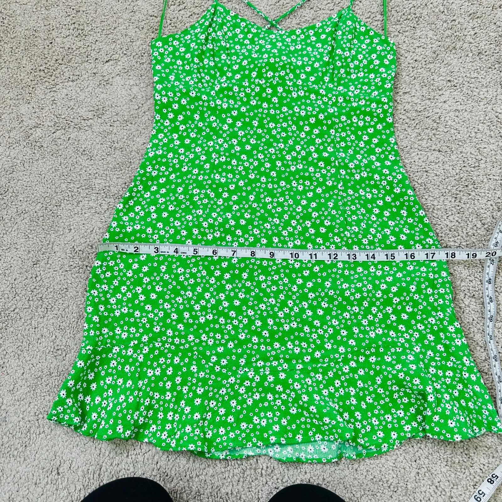 Zara Women's Medium Green Ditzy Daisy Floral Print Short Mini Sun Dress - Image 9