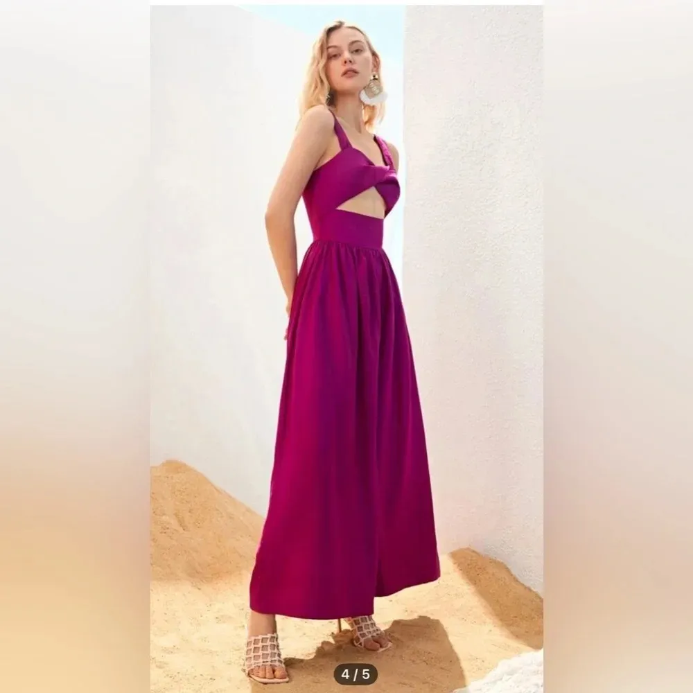 NWOT Shein Magenta wide leg jumpsuit Dress with Cutout Design - Image 9