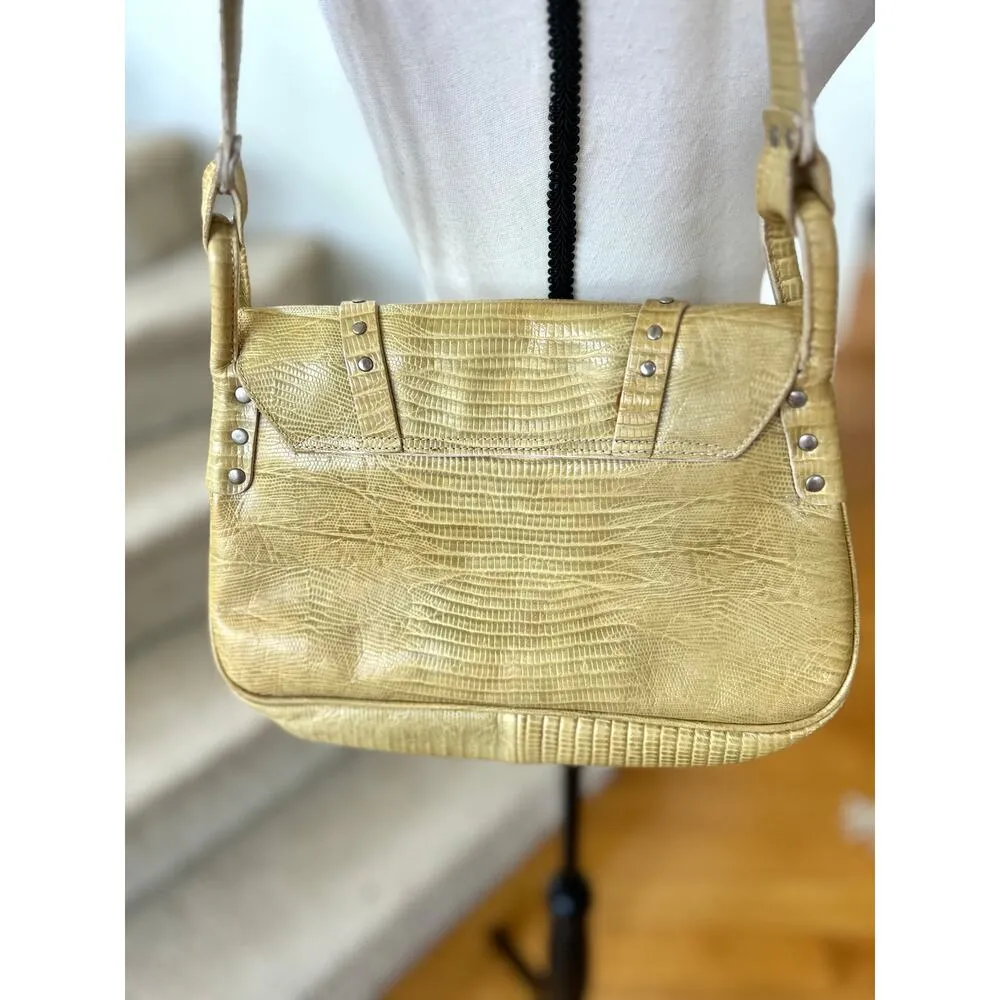 Vintage Cavalcanti Butter Yellow Studded Embossed Croc Baguette Shoulder Bag - Image 3