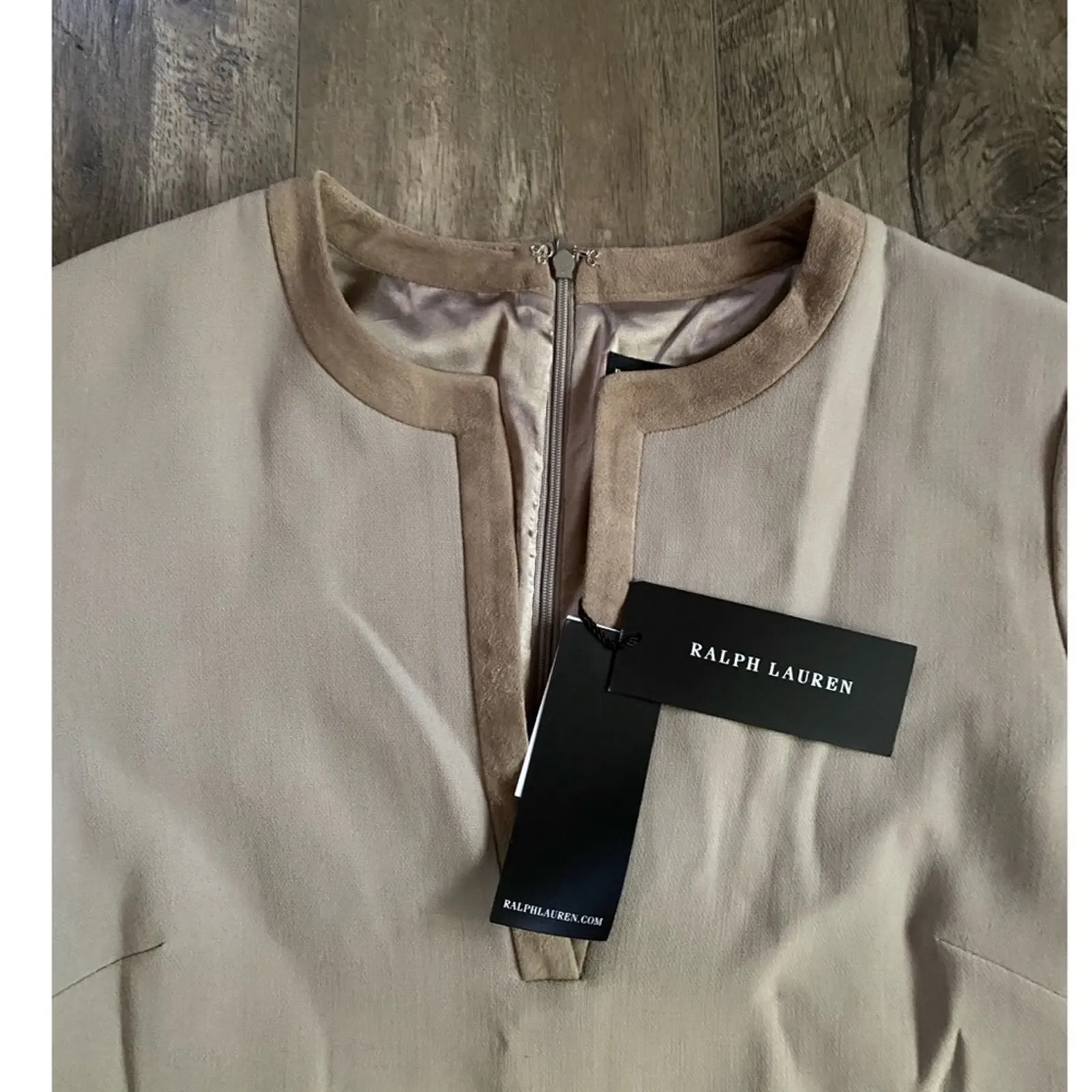 NWT Ralph Lauren Black Label Suede Wool Dress Taupe 6 - Image 2