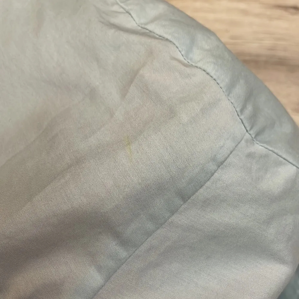 Gray Powder Blue Short Sleeve Zip Back Tie Front Blouse Size Medium - Image 13