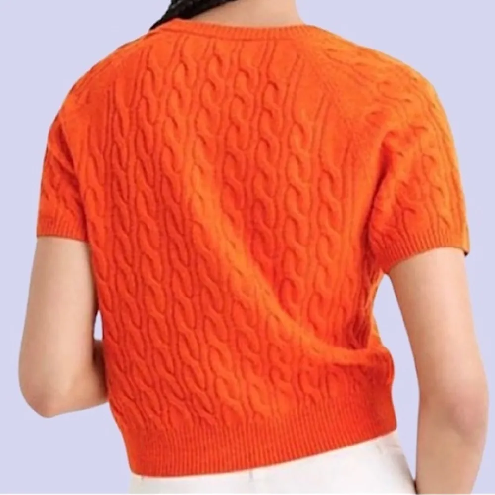 J. Crew Cashmere Cable-Knit Henley Short Sleeve Sweater Heather Pumpkin‎ XL - Image 2