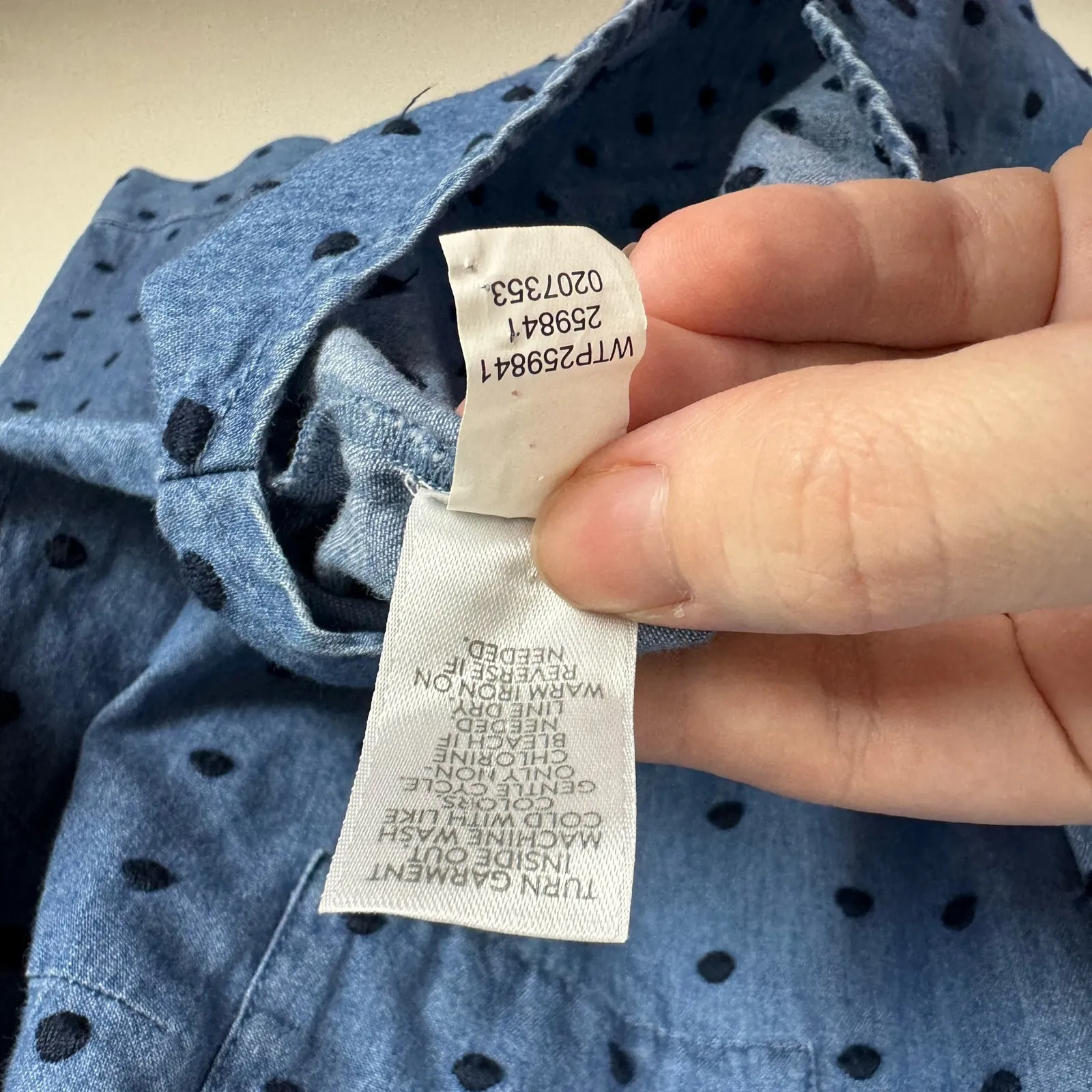 J Jill Denim Womens Button‎ Up Shirt in Westerly Wash/Navy Blue Polka Dot Sz XS - Image 13