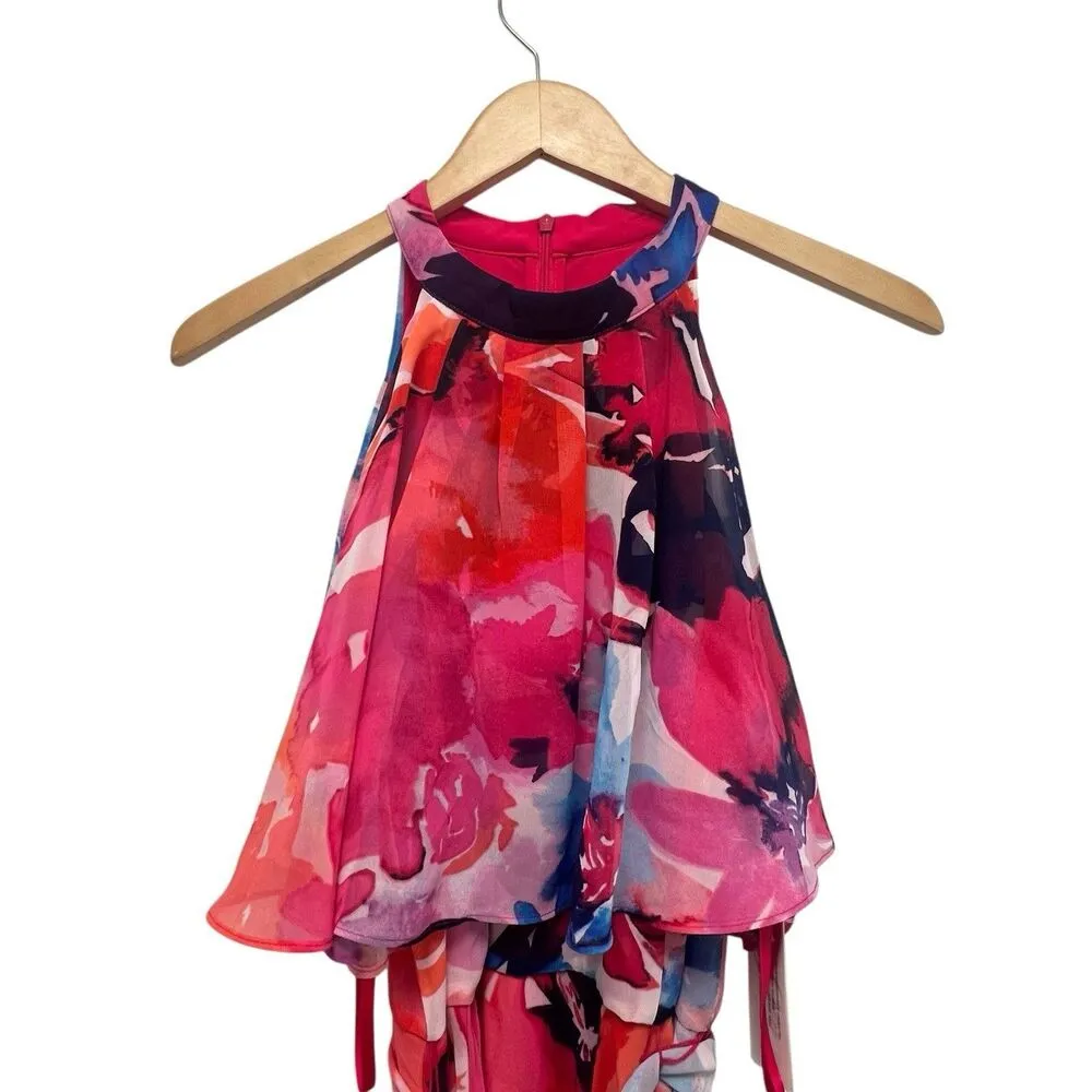 Eliza J Floral Halter Neck Popover High/Low Dress Pink Multicolor Mock Size 10 - Image 5