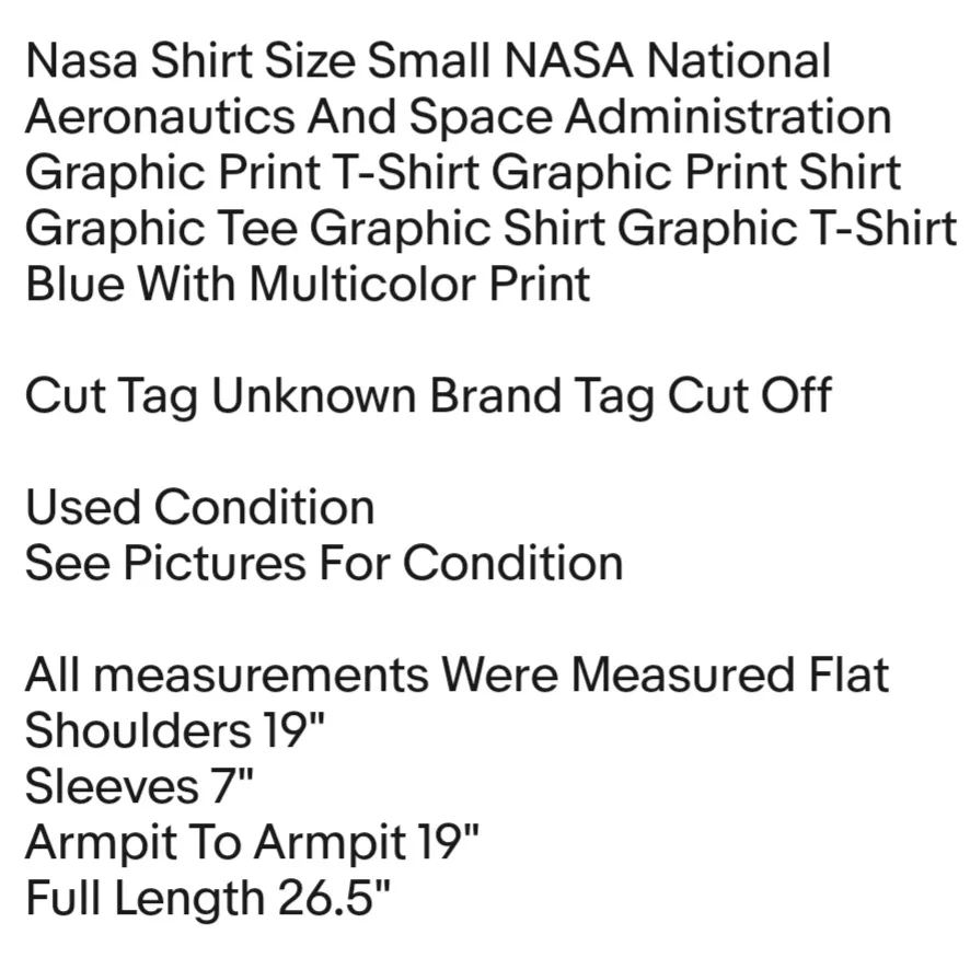 Nasa Shirt Size Small NASA National Aeronautics And Space Administration Graphic Print T - Image 2