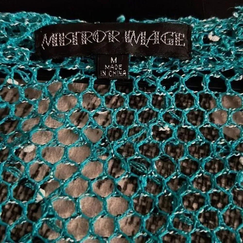 Mistror Image Knit Cardigan Medium Swim Coverup Blue - Image 3