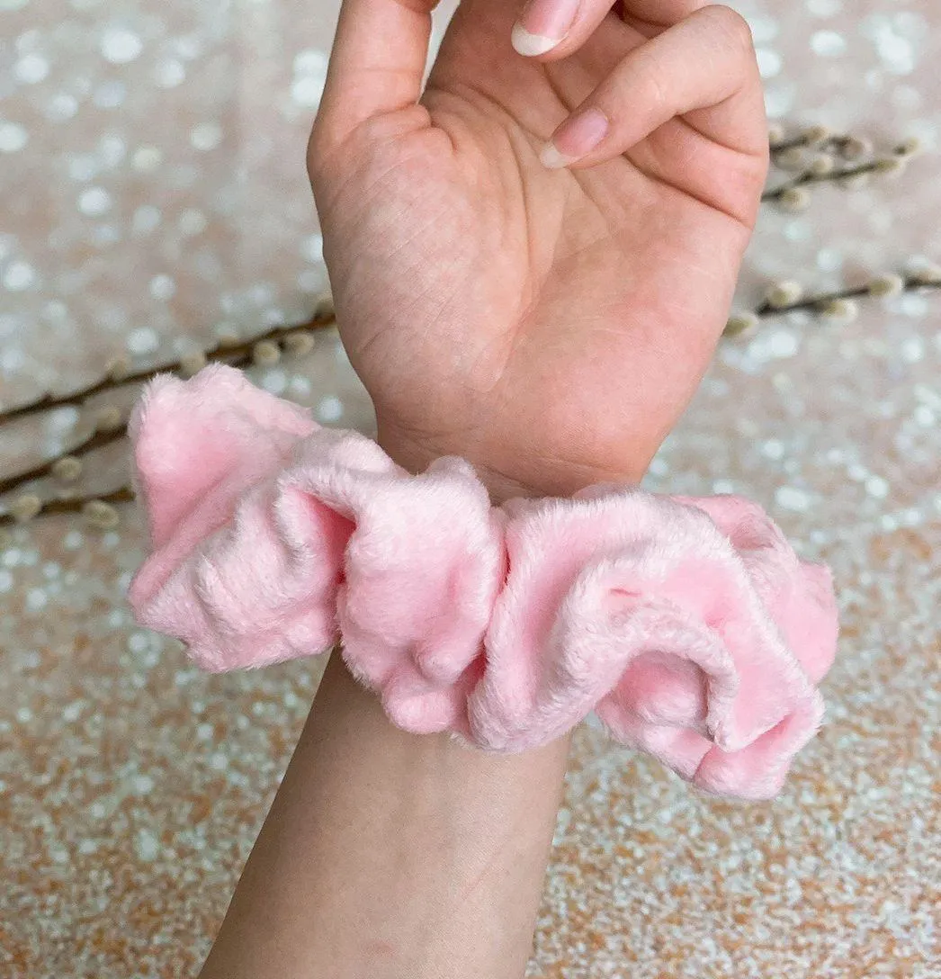 Large Pink Minky Dots Pink Scrunchie Hair tie Hair Accessories - Image 3