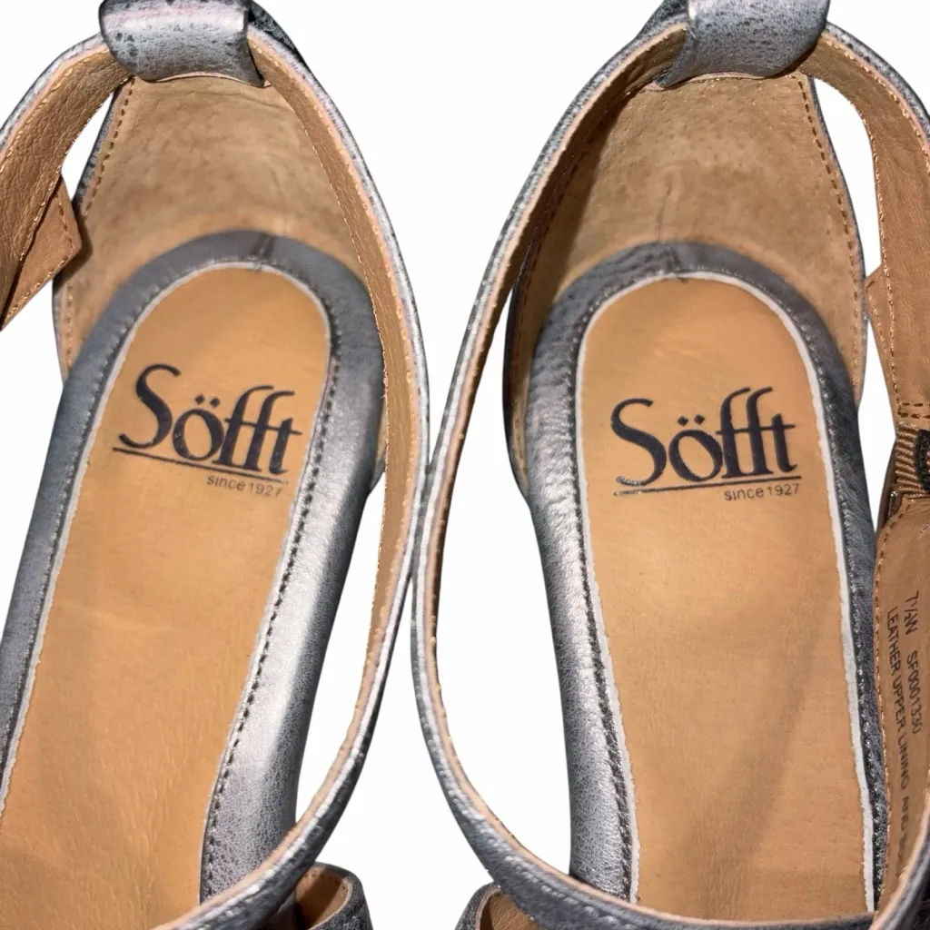 NEW Sofft Innis Silver Steel Metallic Wedge Sandals Shoes size 7.5 Wide - Image 7