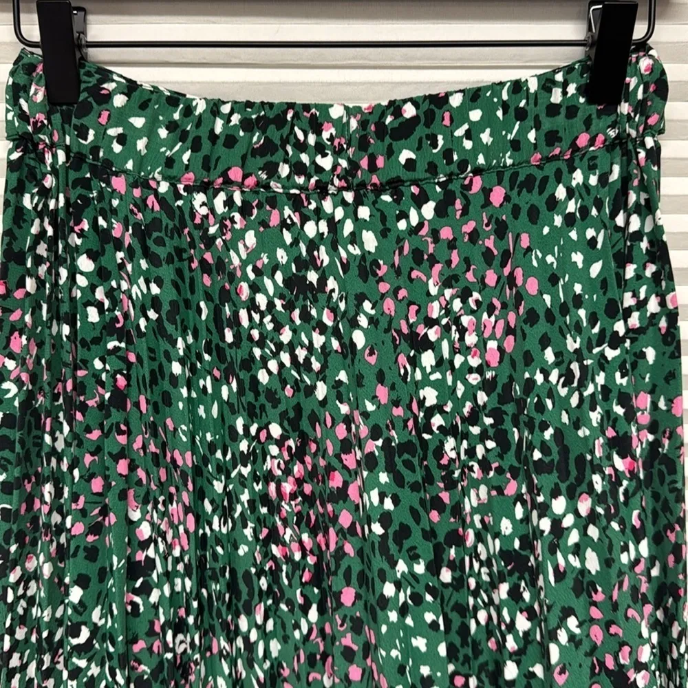Topshop Green Pink Painted Spot Pleated Asymmetrical Midi Skirt - Image 8
