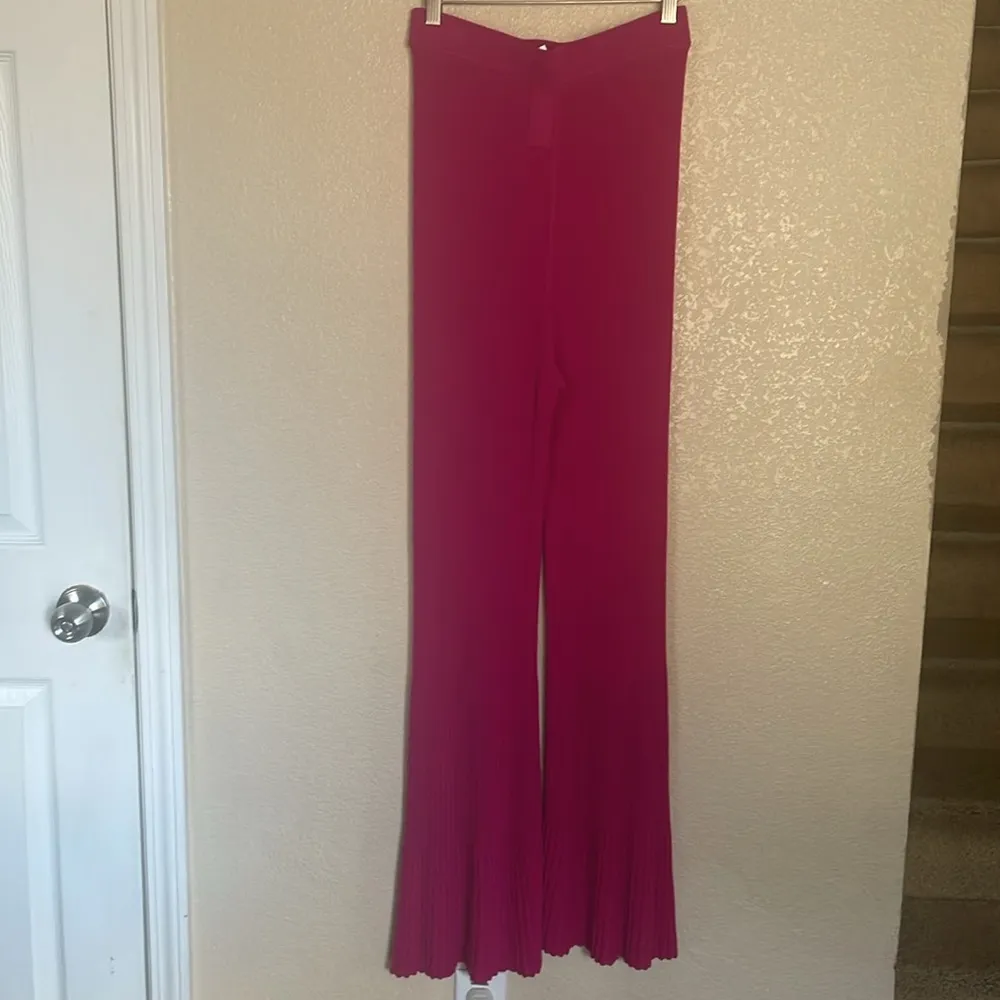 CULT GAIA Dalia Rib Knit Flared Pants Size Medium Pink - Image 11