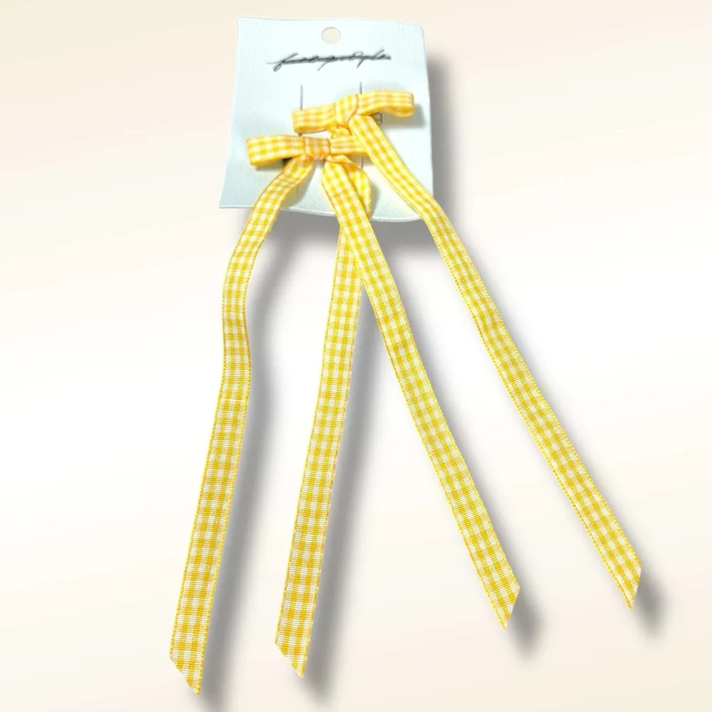 Free People Bow Set Yellow Gingham Hair Clips Coquette Picnic Dainty Cottage NWT - Image 7
