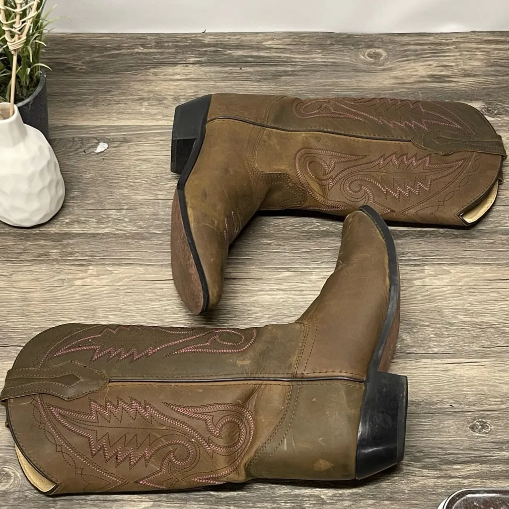 Smoky Mountain Women’s Brown Leather Cowboy Boots 8.5D Pink Stitching Western Size 8.5 - Image 5