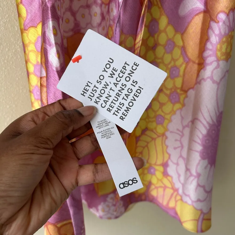 Design Pink Pop Floral Satin Cowl Neck Mini Dress Size Small - Image 10