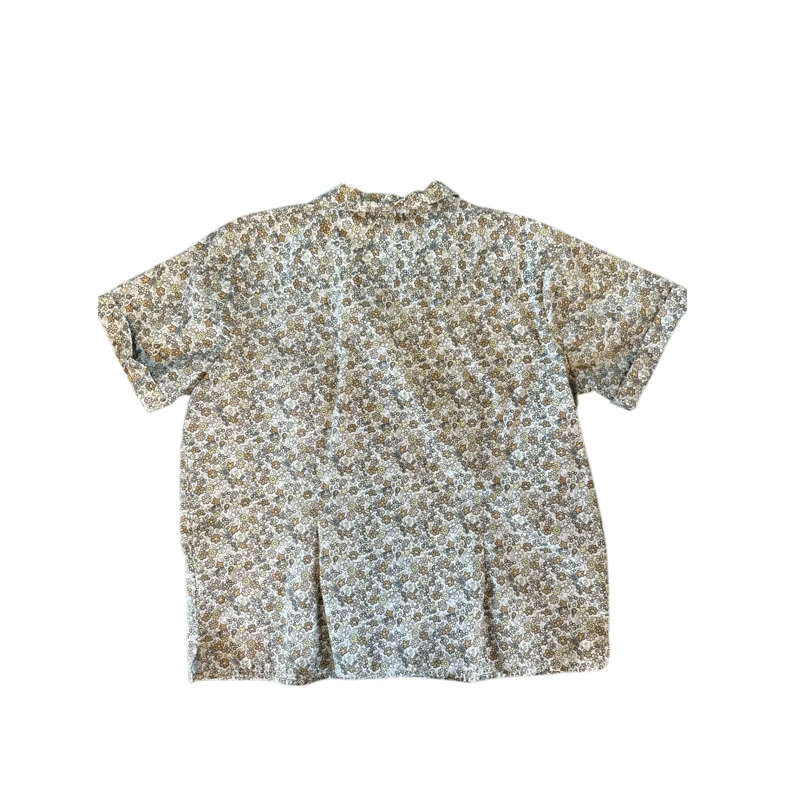 Basic Editions Womens XL Floral Print Short Sleeve Collared Button Up Shirt White - Image 2