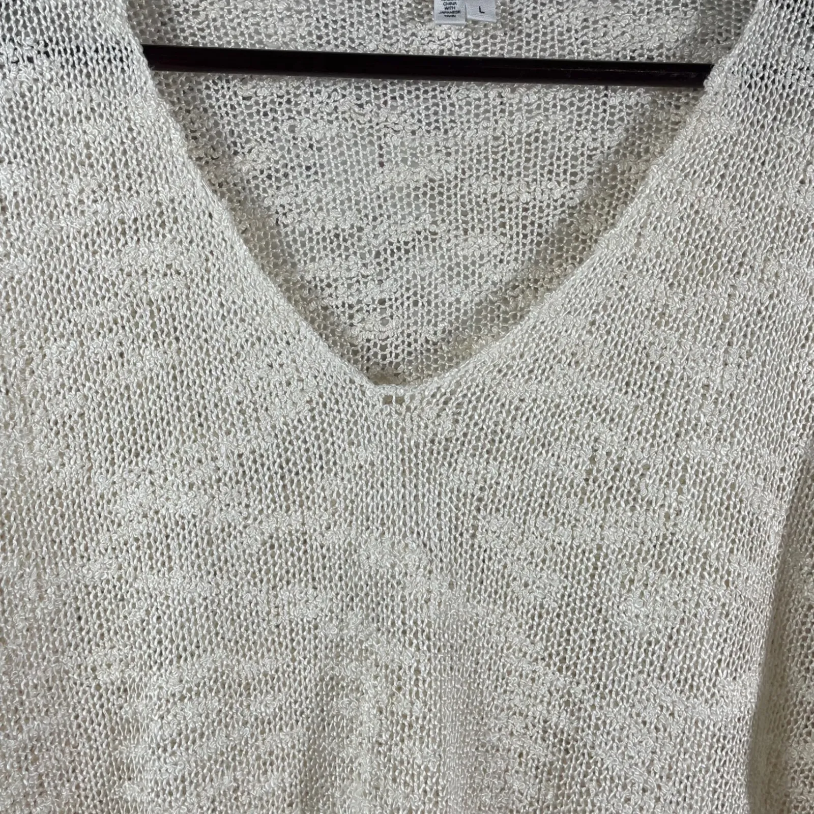 Helmut Lang 100% Silk Knit Sweater Women's L Cream V-Neck Asymmetric Hem Luxe - Image 3