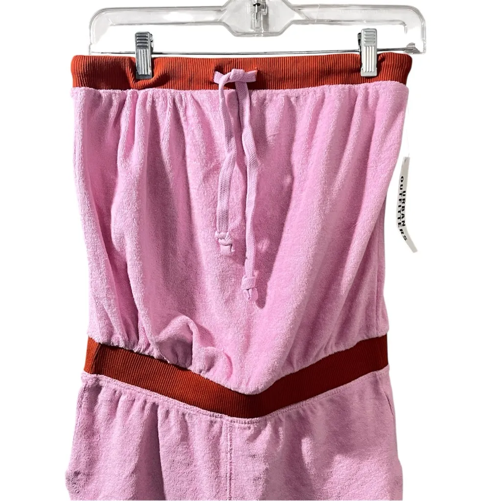 Urban Outfitters Pink and Orange Strapless Terry Cloth Romper Size M - Image 3