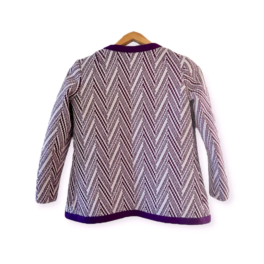 Vintage Woven Quilt Knit Suit Dress Jacket Blazer, Purple & White Print sz. M Size M - Image 7