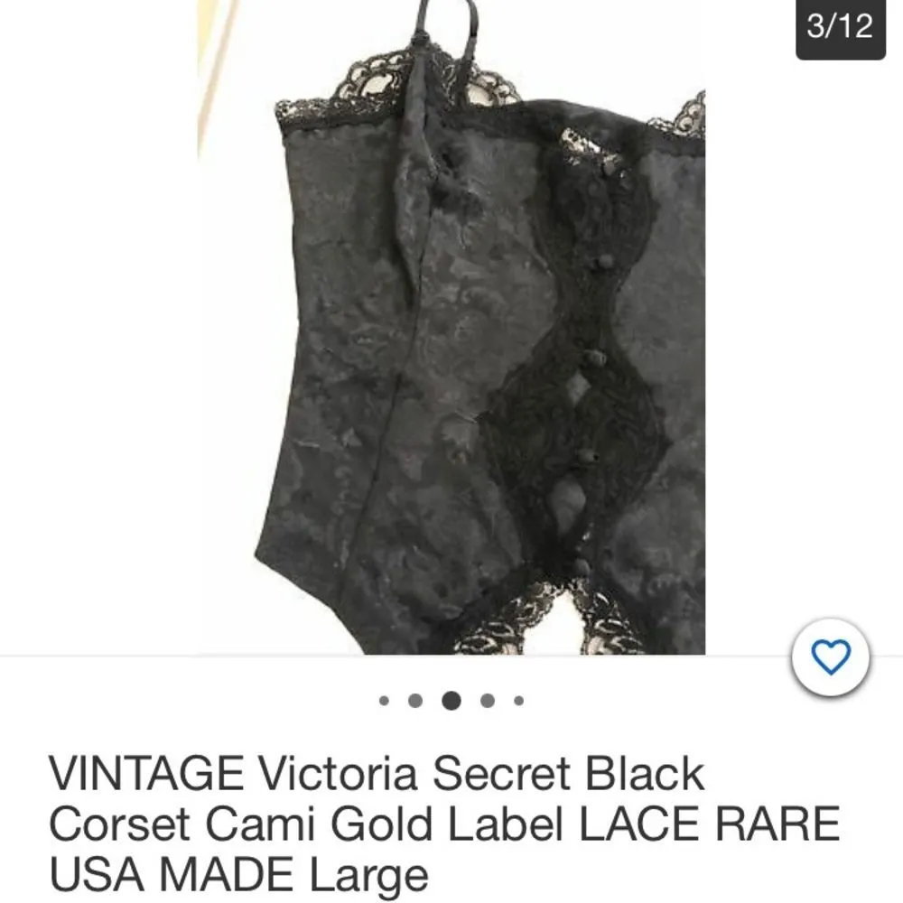 Victoria’s Secret Vintage Black Damask Satin Lace Lingerie Cami Top Medium - Image 10