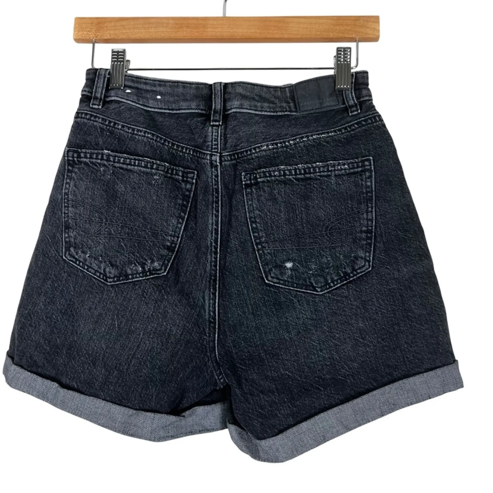 American Eagle Denim Shorts Womens 2 Black Distressed Stretch Grunge 90s Y2K - Image 3