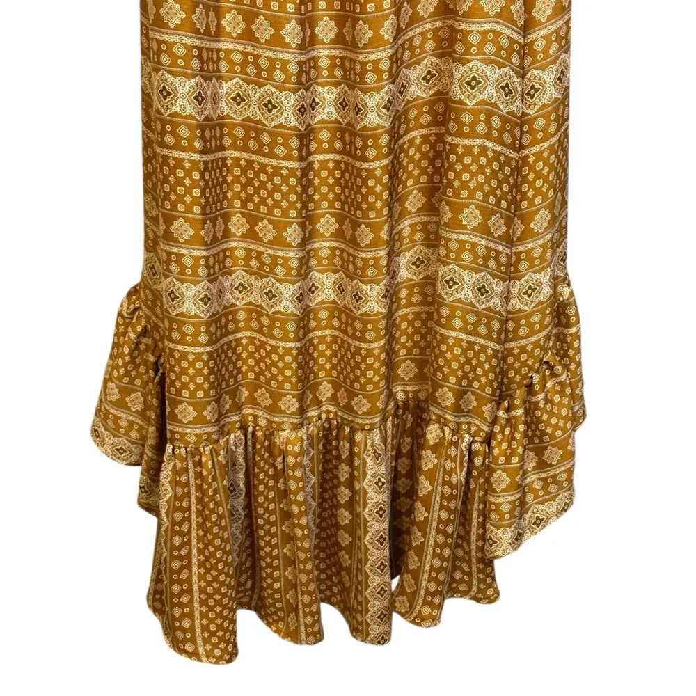 Dress Forum Bohemian Ruffle High-Low Maxi Dress Mustard/Burnt Orange Cream Small - Image 9