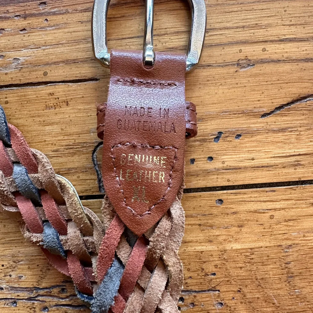 Leather Braided Multicolor Belt Made in Guatemala XL Brown - Image 5