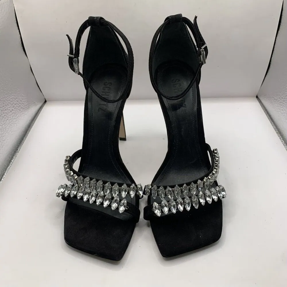 Schutz Linsey Nubuck Heel wedding black diamond square toe studded size 8 E10 - Image 3