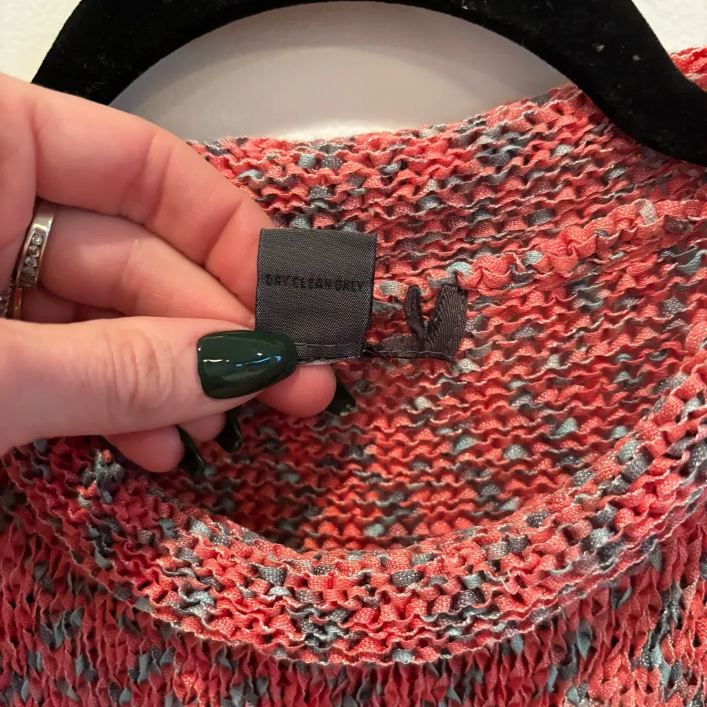 Vintage Chunky Knit Rolled Collar Mock Neck Sweater Tank Top Blue Pink Ribbon L Size L - Image 7