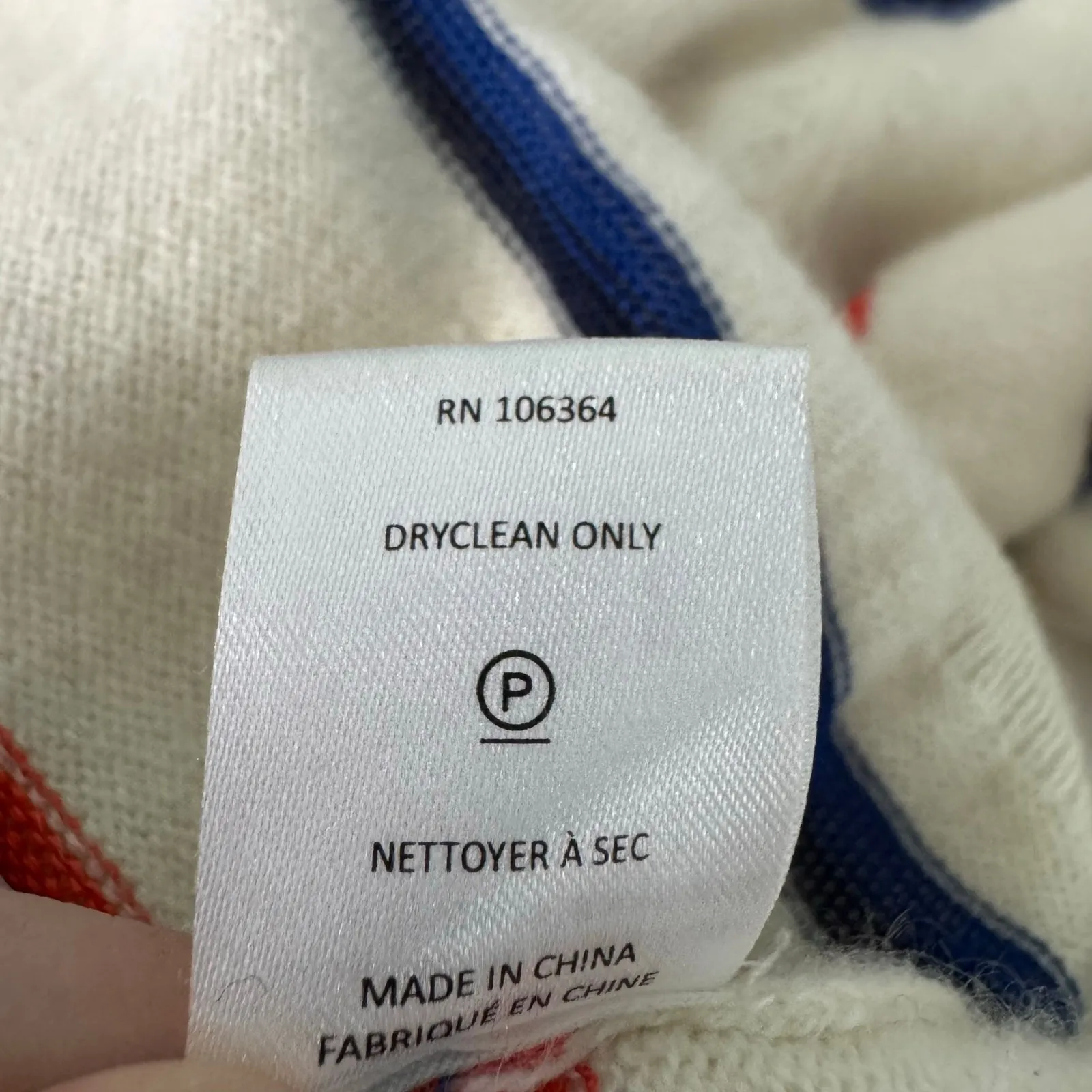 Kule‎ Sweater Small Cashmere Blend Cream Navy Red Stripe Pullover Lightweight - Image 12