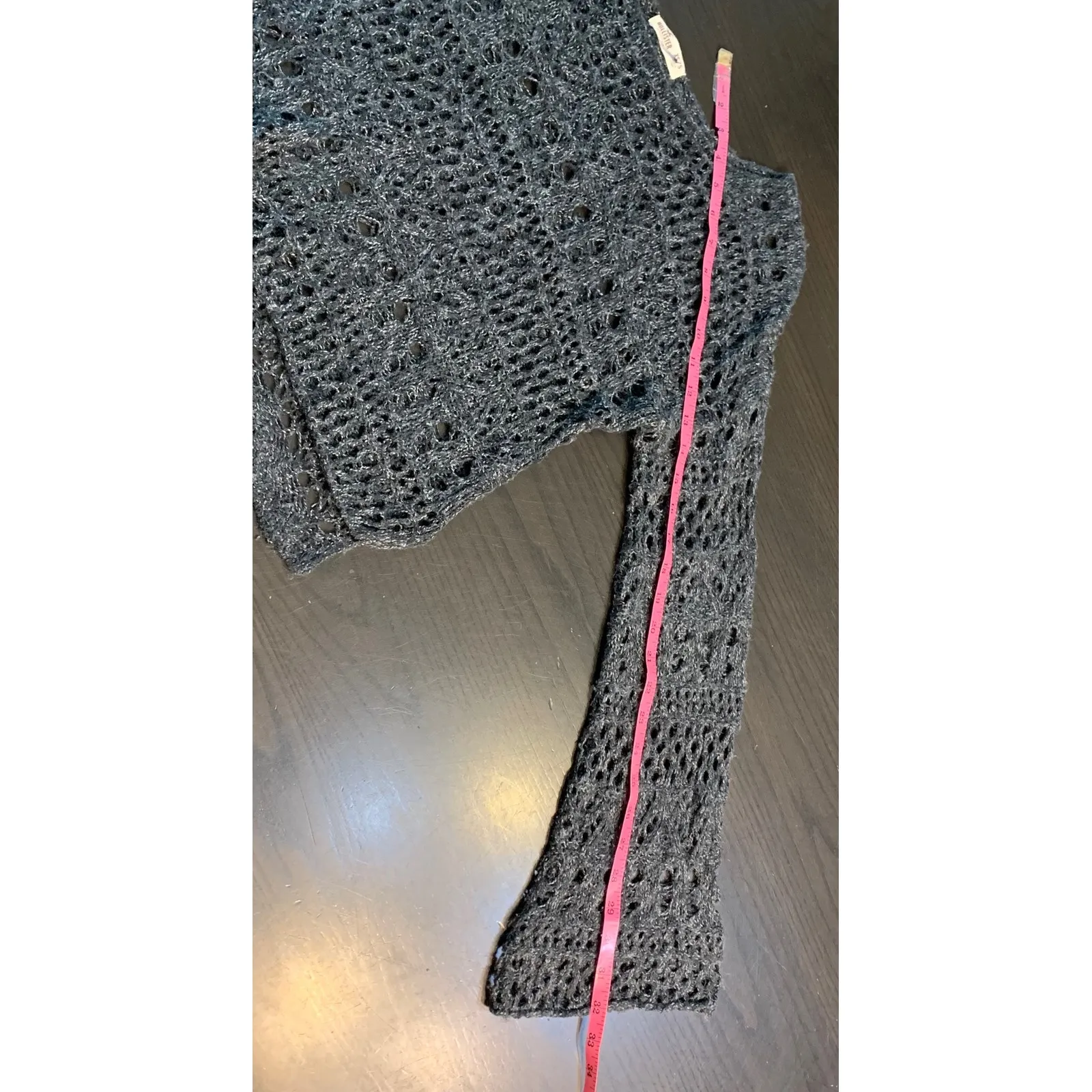 Hollister Womens Gray Open Knit Sweater Bell Sleeves Cropped XS S Crochet - Image 10