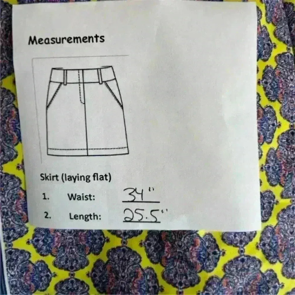 The Limited Women's Size 14 Medallion Pencil Skirt Knee Length yellow/Blue - Image 9