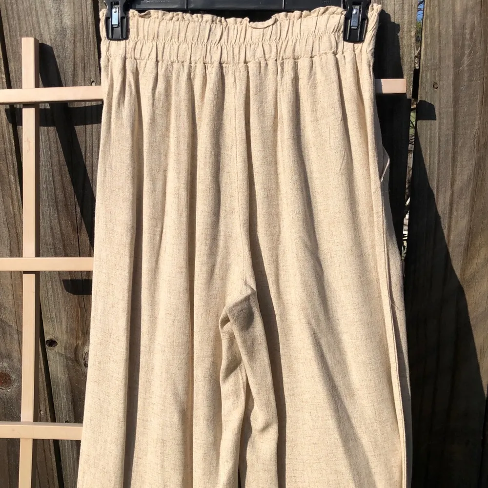 NEW HUNTER & BROWN Linen Blend High Rise Wide Leg Pants S Tan - Image 5