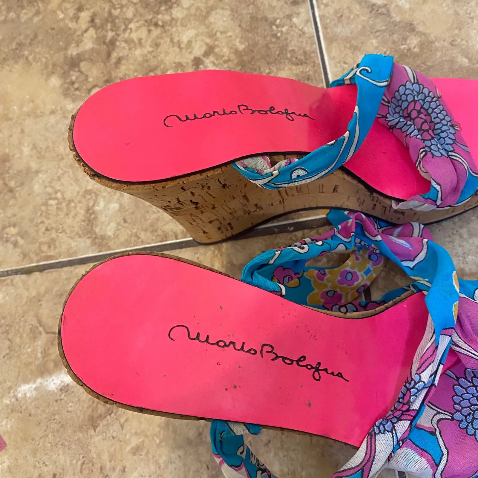 Mario Bologna Multicolor Floral Tie Lace Up Wrap Around Wedge Espadrille Sz 5.5 Blue - Image 8