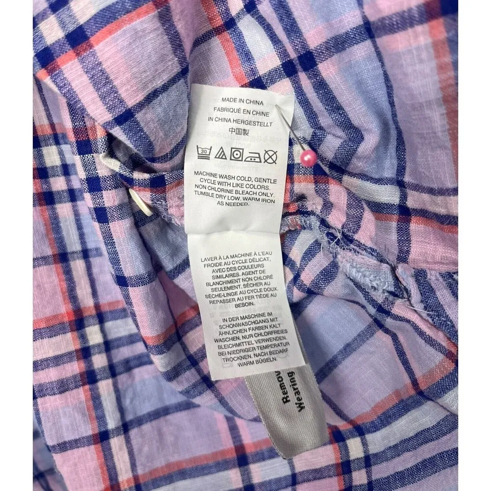 J Crew Top Womens 0 Plaid Cotton Button Up Long Sleeves Collared Purple - Image 9