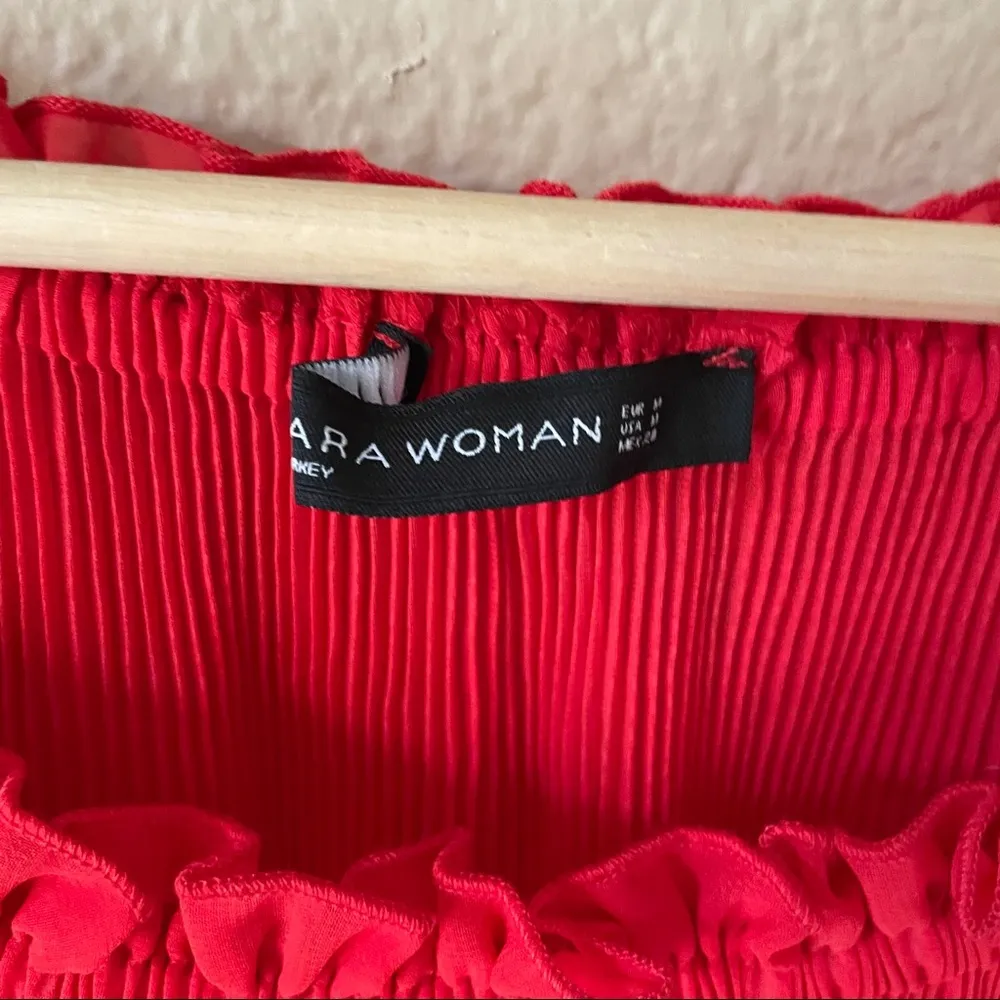 Zara Pleated Red Off-Shoulder Sheer Top Stretch - Image 5