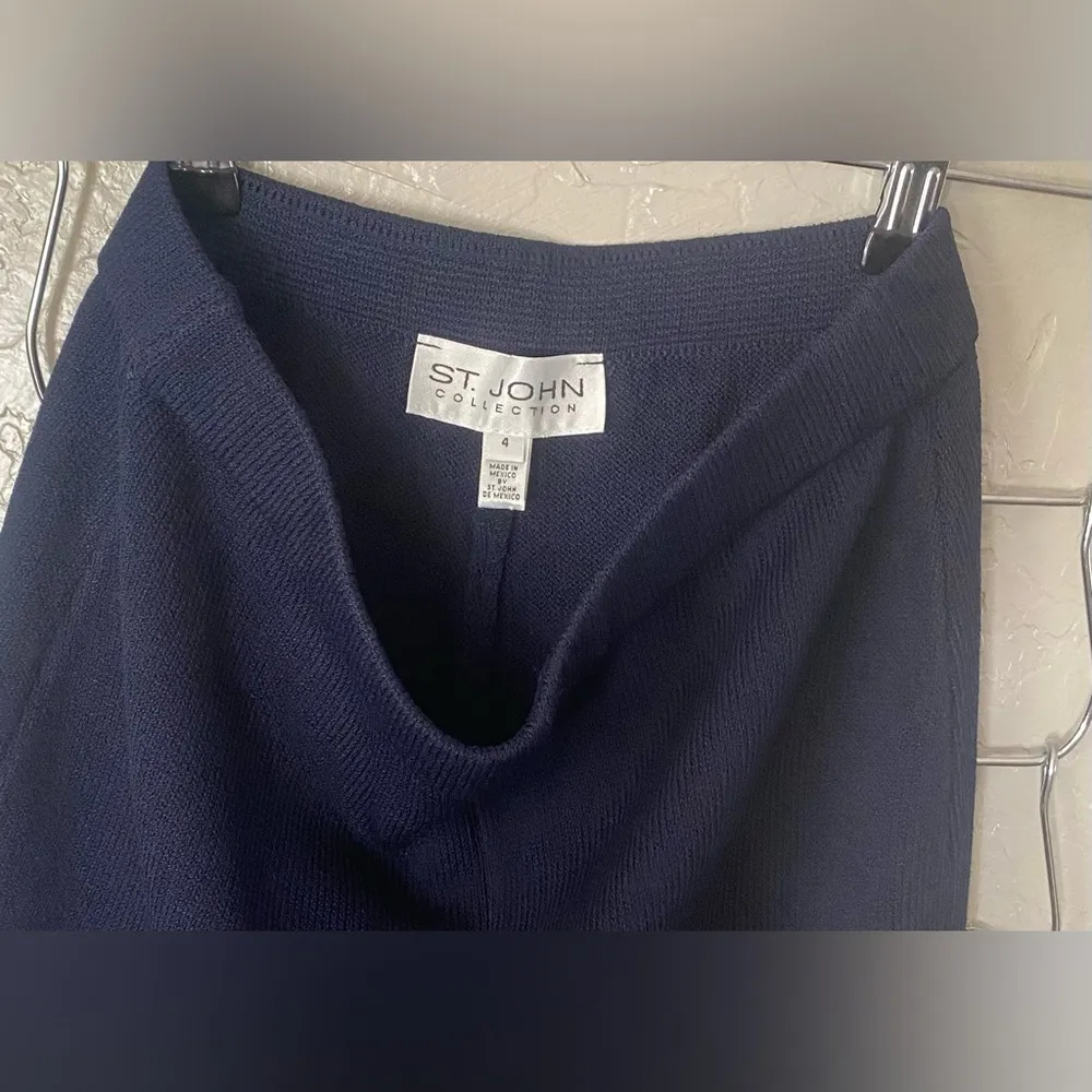 $395 BRAND NWOT ST. JOHN Santana Knit Wide Leg Pants Navy Blue Wool Blend Size 4 - Image 2