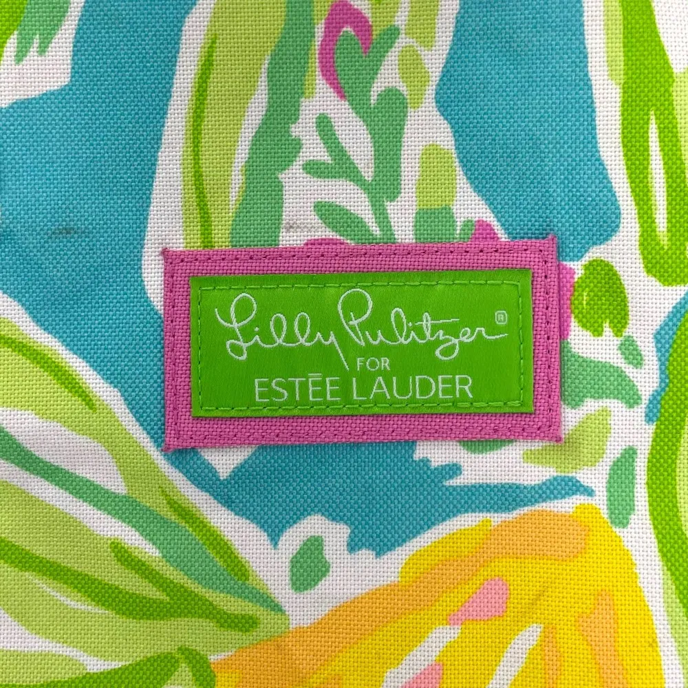 x Estée Lauder Yellow Lemons Blue Green Floral Shoulder Tote Bag - Image 3