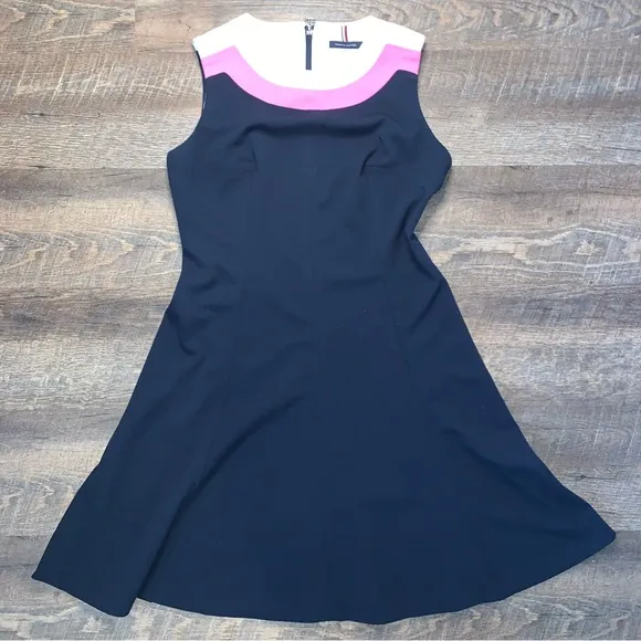 Tommy Hilfiger Womens Colorblocked Fit & Flare Dress Round Neckline Size 8 - Image 2