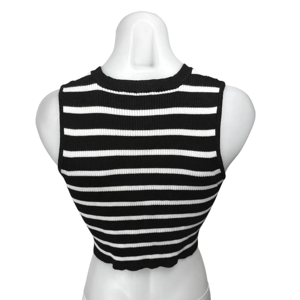 Hunter & Brown Black White Striped Rib Knit Sleeveless Racerback Crop Tank Top S - Image 2