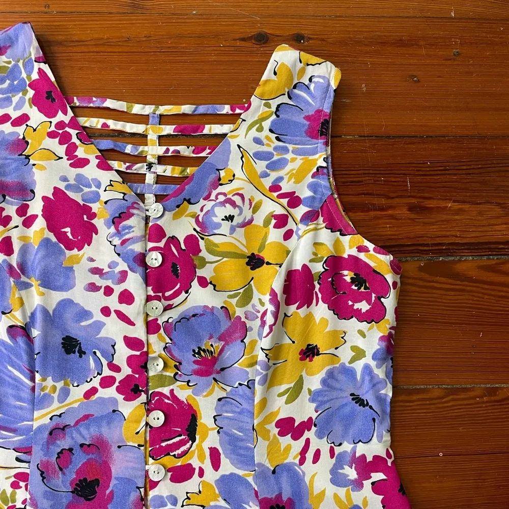 Vintage BFA Floral Open Strappy Back Prairie Cottage Core Maxi Dress - Image 11