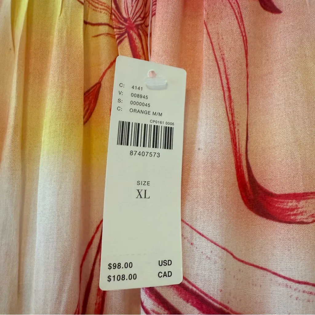 NWT Anthropologie Tiered Puff Sleeve Orange Pastel Flower Design Dress Size XL - Image 10