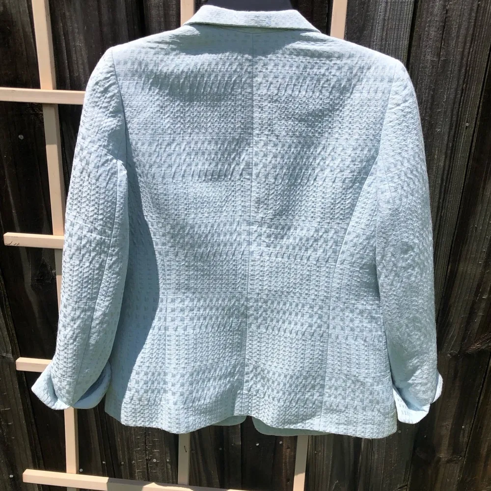 Ellen Tracy Light Blue Textured Tailored Cotton/Silk Blend Blazer 6 - Image 7