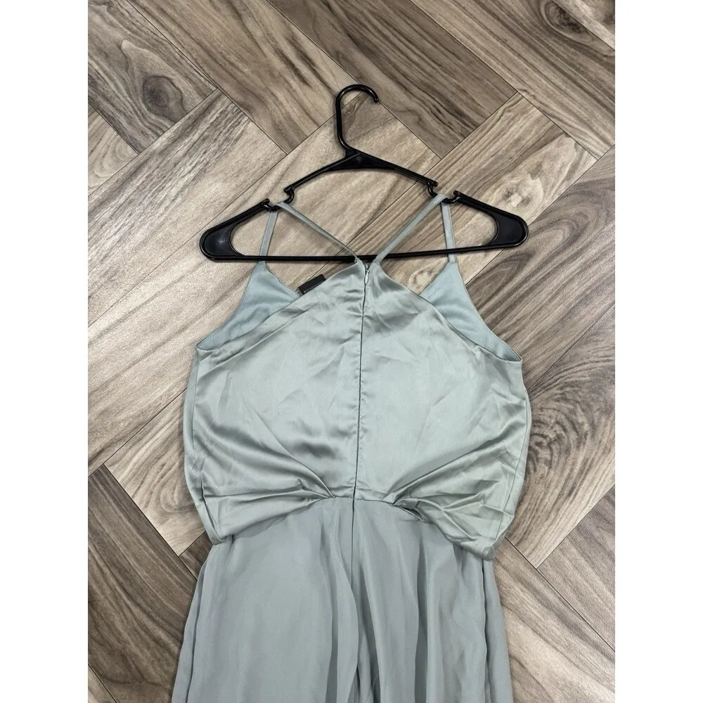 TFNC Tall bridesmaid satin halterneck top maxi dress in sage Size 8 - Image 11
