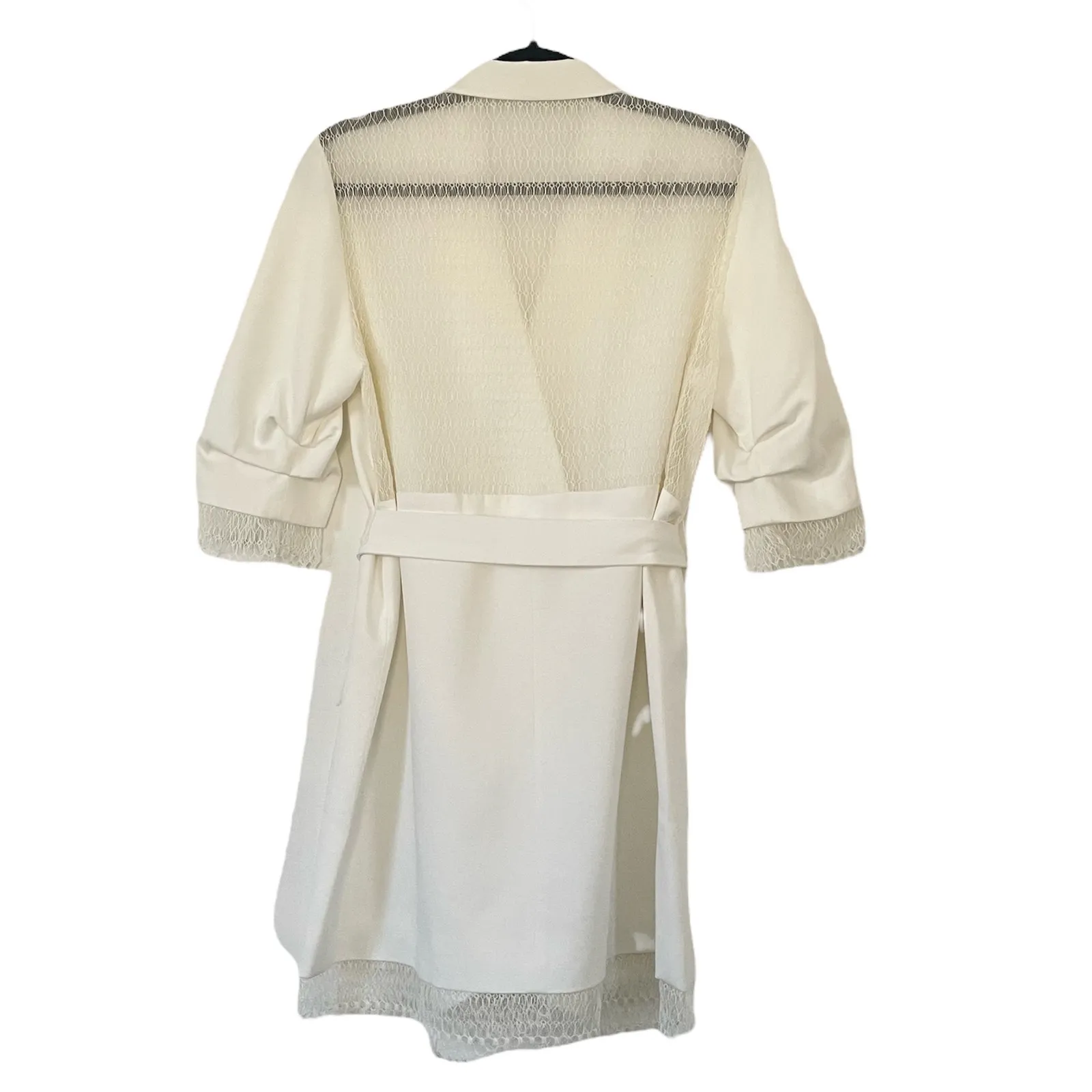 Rime Arodaky Jax Mini Dress Belted Lace Trimmed Crepe Wrap White Size US 6 FR 38 - Image 6