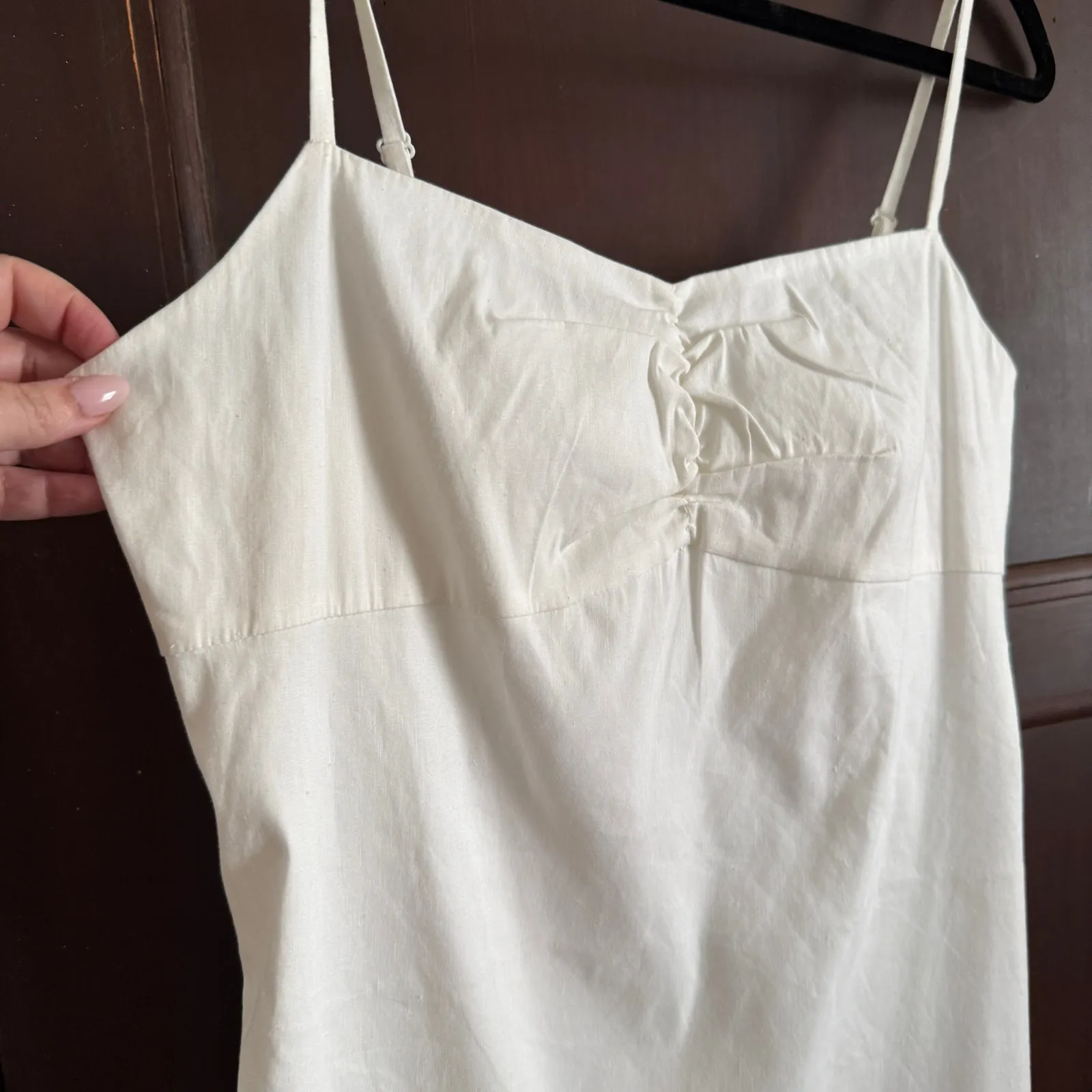 J.McLaughlin | White Linen Blend Spaghetti Strap Knee Length Dress | Size 8 - Image 2