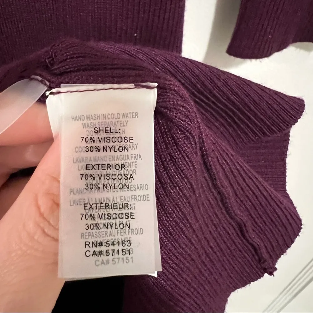 GUESS Maroon Purple Ribbed Knit Long Sleeve Criss Cross Bodycon Sweater Dress S - Image 6