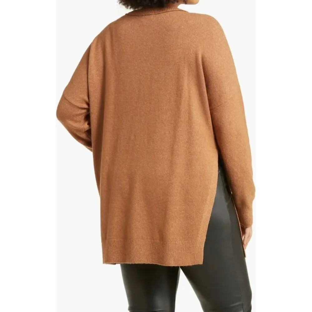 Open Edit Sweater Women's Size Large Brown Asymmetric Side Slit Hem Tunic NWT - Image 2