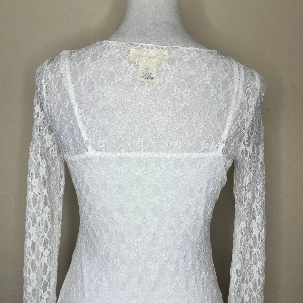 Floral Lace Long Sleeve Mini Dress White Sz Sm Romantic - Image 4