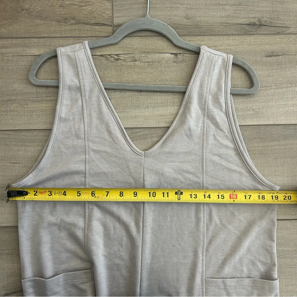 Zenana Outfitters French Terry Deep V Neck Wide Leg Jumpsuit Ash Mocha Tan M - Image 9