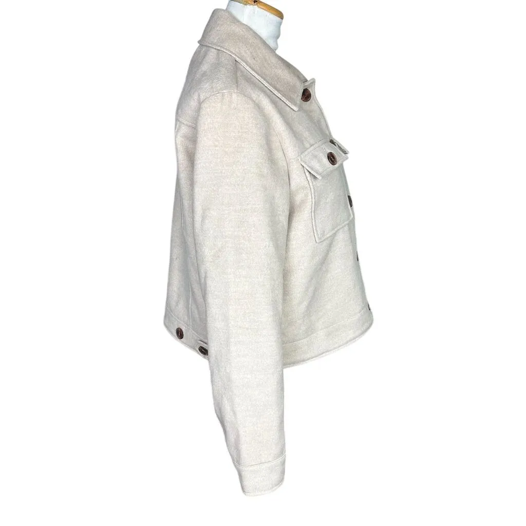 Avec Les Filles Women's Beige Button-Up Jacket Shacket Size L Casual Long Sleeve - Image 3